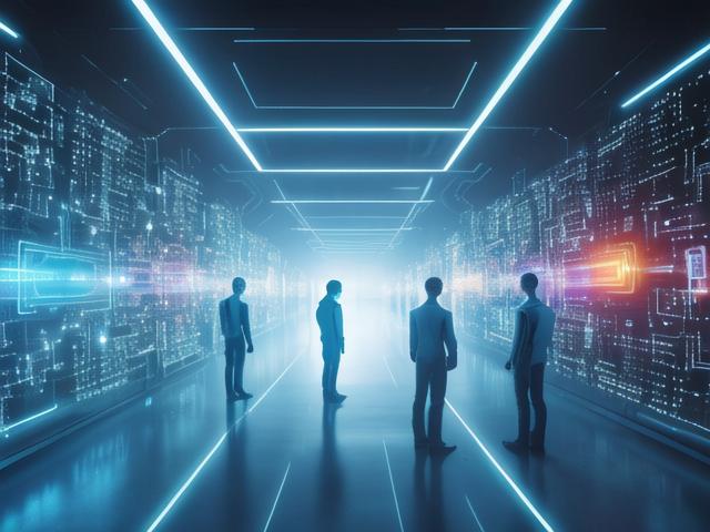 人工智能的背景图，一幅描绘未来科技与人类生活的艺术画卷